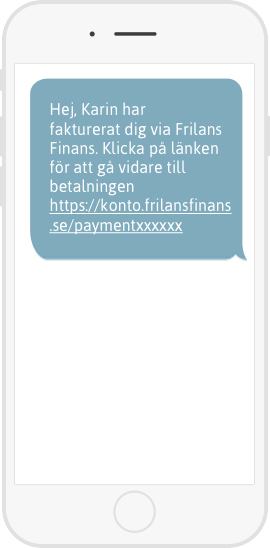 Ett sms med länk till betalning skickas till din kund